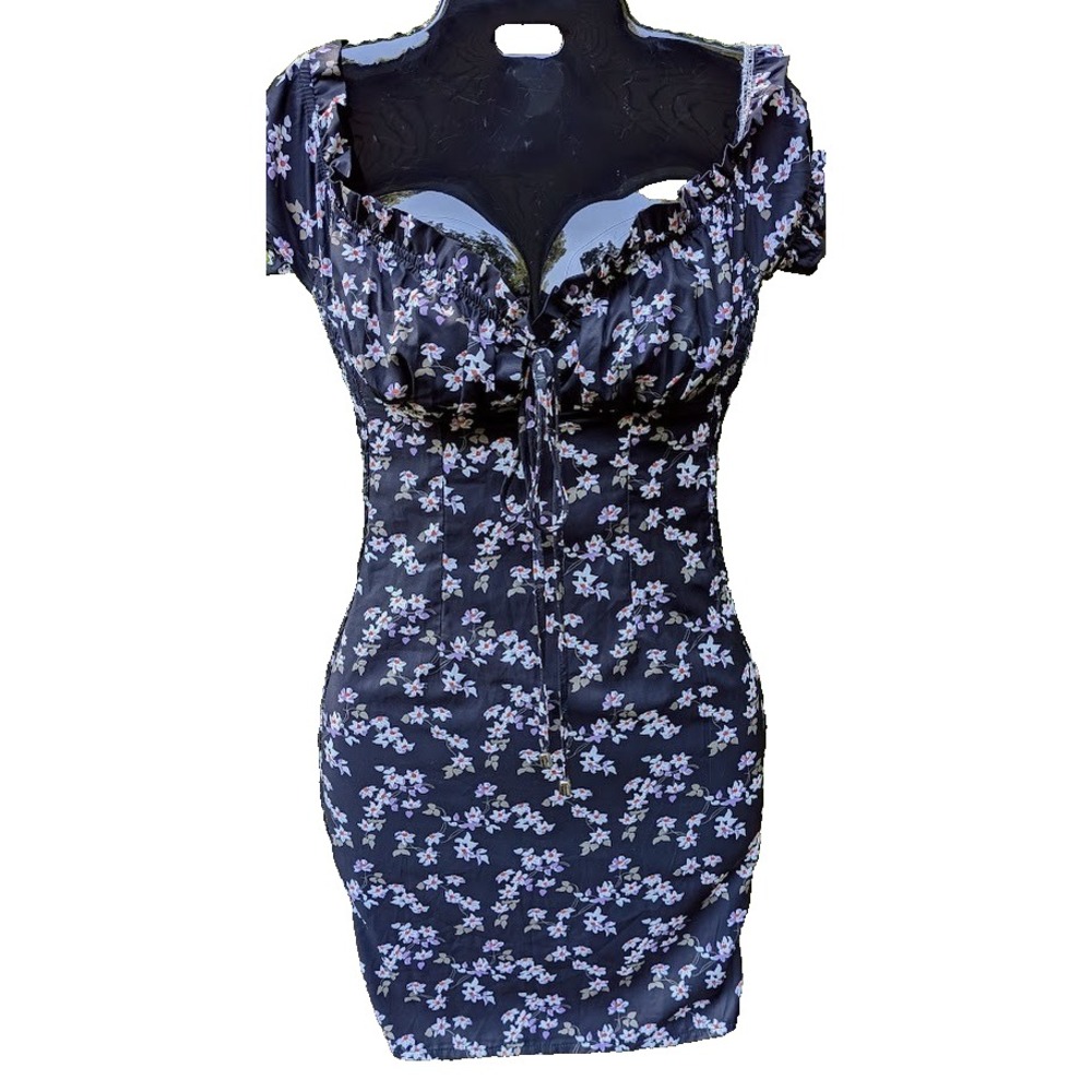 Paradise Babydoll Dress S Floral Smocked Milkmaid Bodycon Soft Girl Dainty Cute